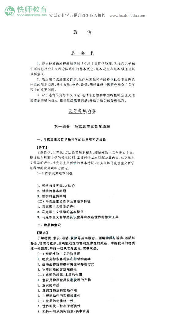 2019安徽成人高考专升本政治考试大纲_01