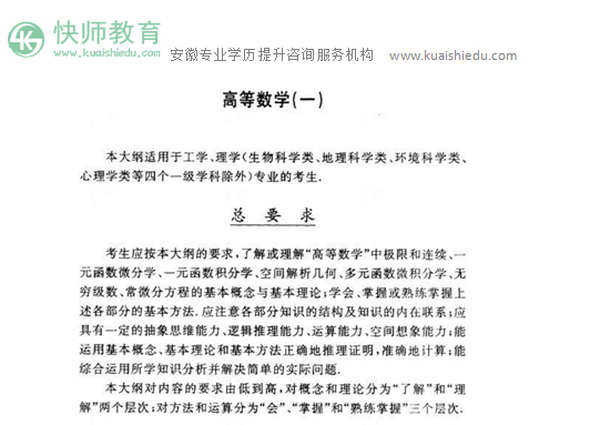 2019年安徽成人高考专升本高等数学一考试大纲_01