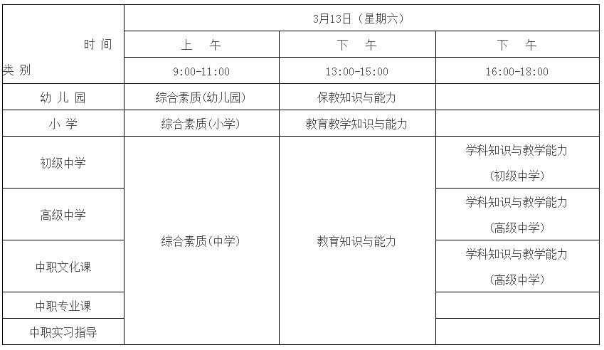 2021年上半年中小学教师资格考试（笔试）日程安排表